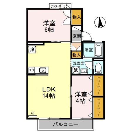 ヴィラ・ウィロー I(2LDK/1階)の間取り写真