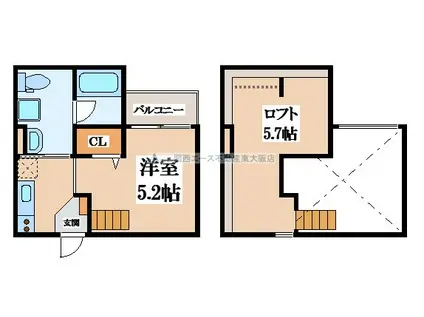 CELESTE弥刀(1K/2階)の間取り写真