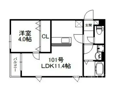 ウインクルム箱咲(1LDK/2階)の間取り写真