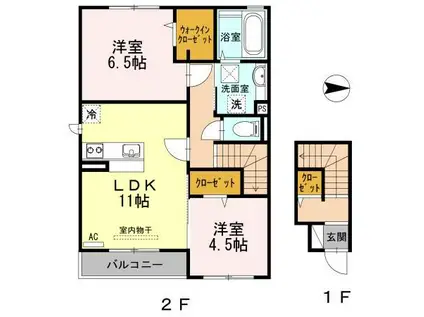 クオーレ A棟(2LDK/2階)の間取り写真