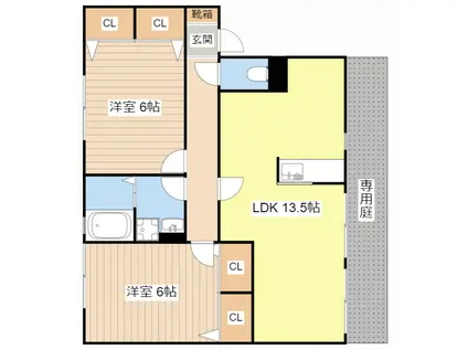 ドリームスクエア E棟(2LDK/1階)の間取り写真