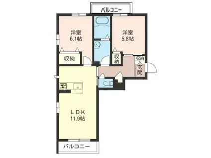 TSヴィラ元総社(2LDK/3階)の間取り写真