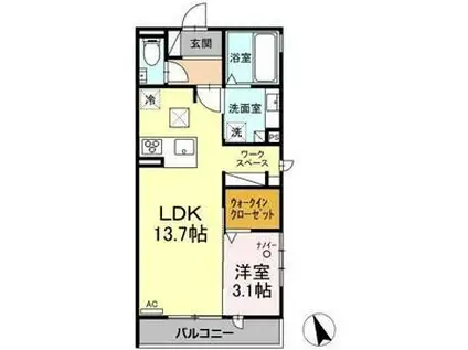 グランヴェール柱(1LDK/1階)の間取り写真