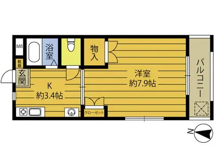 フォーエバーいちぎI(1K/1階)の間取り写真