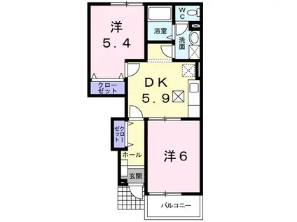 サンハイム柿ノ木C(2DK/1階)の間取り写真