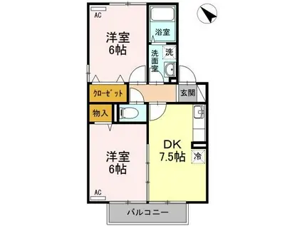 ハイツトベラD(2DK/1階)の間取り写真