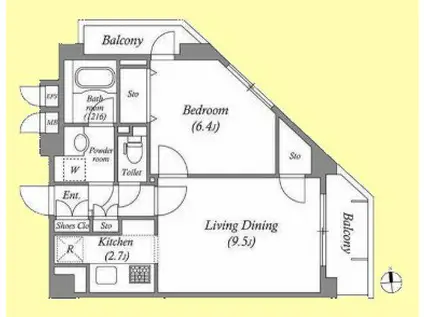 レジデンス新蒲田スクエア(1LDK/4階)の間取り写真