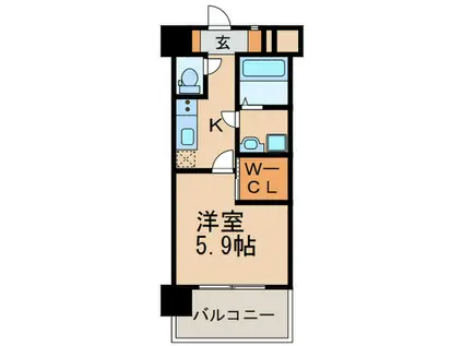 コモテリア渡辺通(1K/2階)の間取り写真