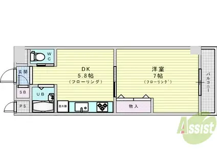 第12関根マンション(1DK/8階)の間取り写真