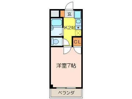 ドルフ亀島IV(1K/2階)の間取り写真