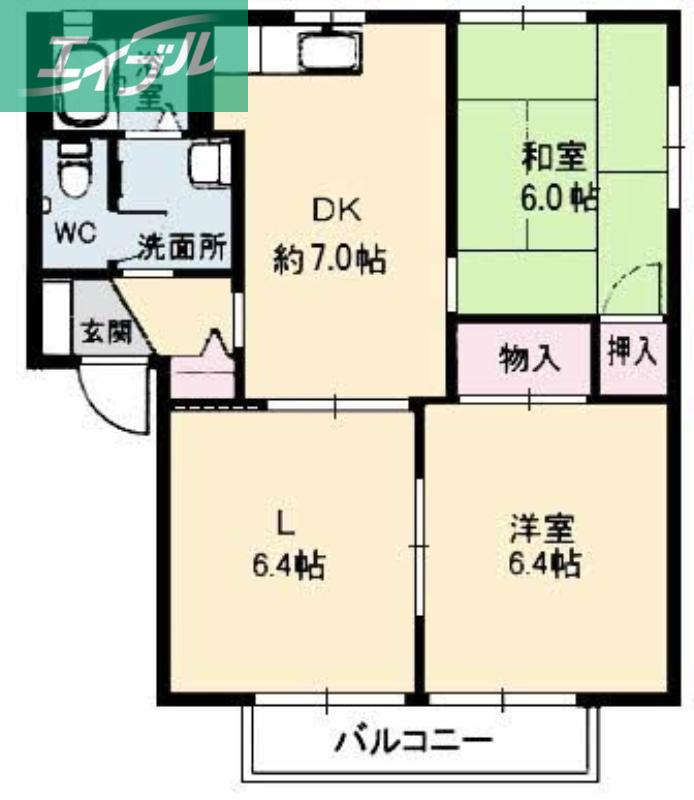 THRIVE HIRAFUKU B棟(2LDK/1階)の間取り写真
