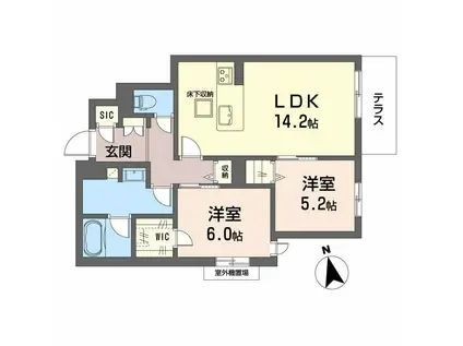 シャーメゾン ルミエール西田辺(2LDK/1階)の間取り写真