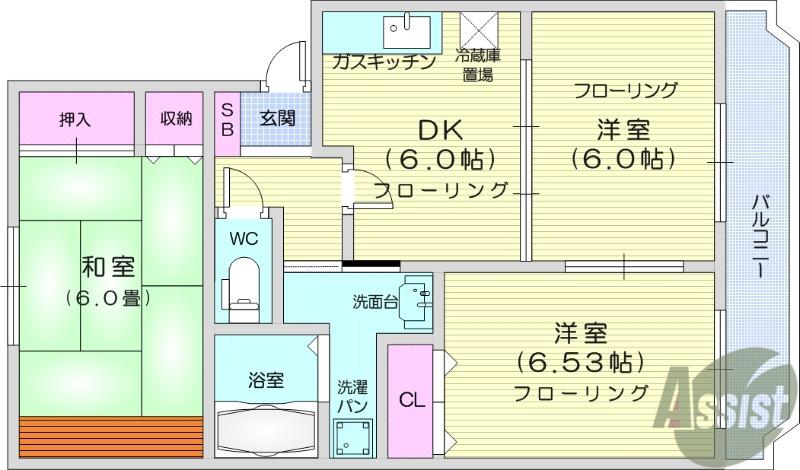 ソレイユパルクⅠ(3DK/2階)の間取り写真