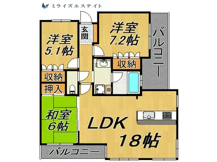 PARK AXIS金山ウエスト(3LDK/5階)の間取り写真