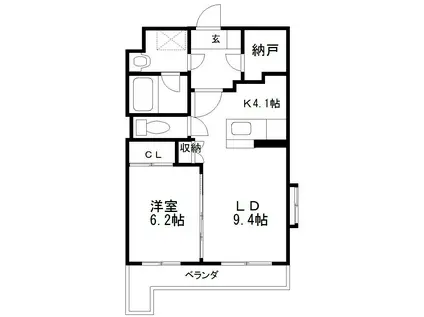 グレイス桜ヶ丘参番館(1LDK/2階)の間取り写真