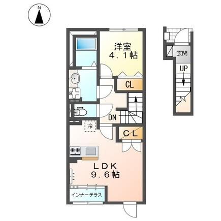 スターテラスII西大寺(1LDK/2階)の間取り写真