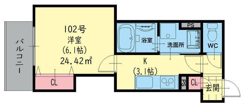 クリエオーレ小若江(1K/2階)の間取り写真