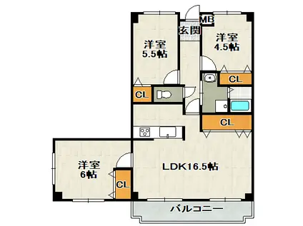 リジェール宝塚(3LDK/2階)の間取り写真