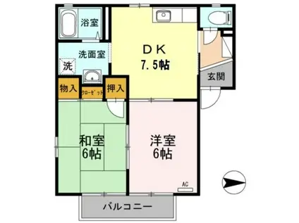 ヒルバレー B(2DK/1階)の間取り写真