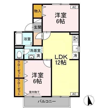 プラティア板谷B棟(2LDK/2階)の間取り写真