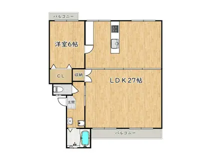 泉北原山台団地 1棟(2LDK/5階)の間取り写真
