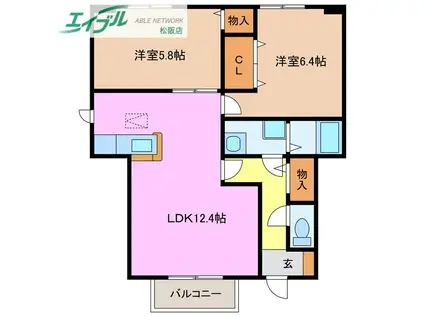 カーサ・オリージャ B棟(2LDK/1階)の間取り写真