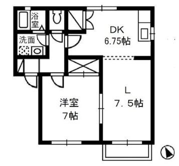 サニープレインD棟(1LDK/2階)の間取り写真