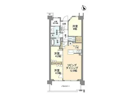 プラウド川崎矢向(3LDK/4階)の間取り写真
