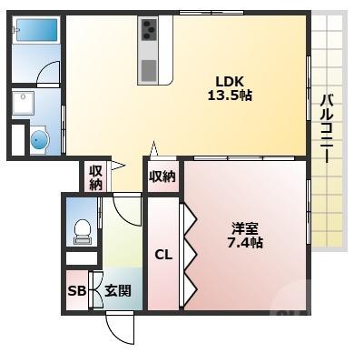 ウェルゲートノース(1LDK/1階)の間取り写真