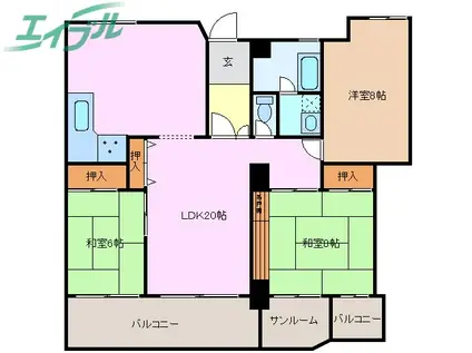 ロイヤル東海川原町(3LDK/8階)の間取り写真