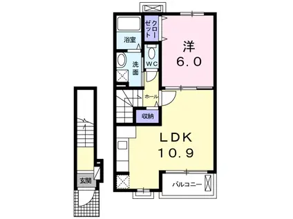ＪＲ予讃線 新居浜駅 バス乗車時間：3分 最寄りバス停で下車 徒歩11分 2階建 築15年(1LDK/2階)の間取り写真