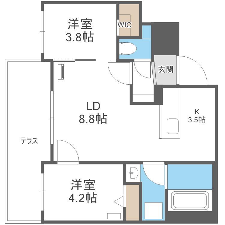 BALBONI山鼻(2LDK/1階)の間取り写真