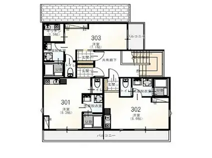 レネットメルル小柳町(1K/3階)の間取り写真