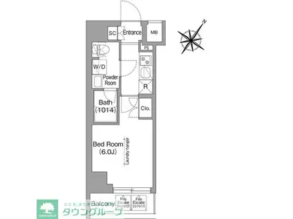 コンフォリア・リヴ横浜阪東橋(1K/2階)の間取り写真