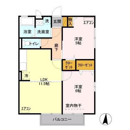 西中居ハイツC(2LDK/2階)の間取り写真
