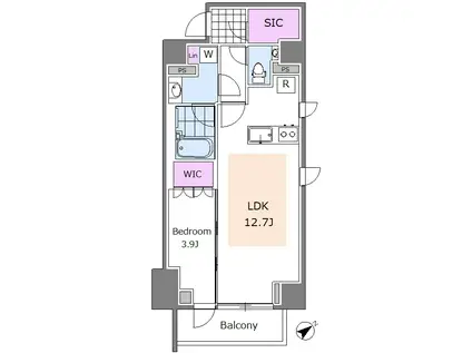 ピアース渋谷本町レジデンス(1LDK/4階)の間取り写真