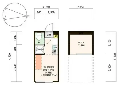 ハーモニーテラス池袋本町II(ワンルーム/2階)の間取り写真