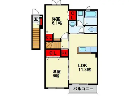 メゾン感田B(2LDK/2階)の間取り写真