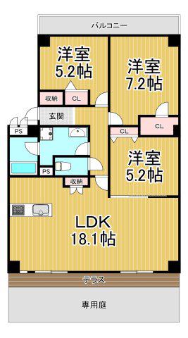 コープ野村第一伊丹B棟(3LDK/1階)の間取り写真