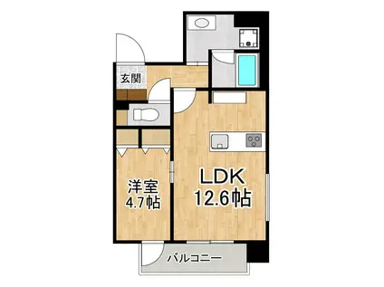 GATO浜大津(1LDK/6階)の間取り写真