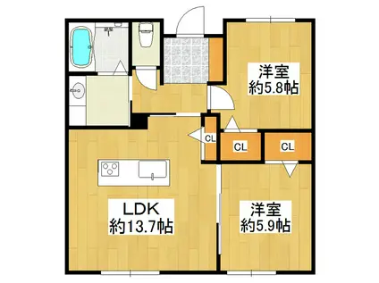 CASA DELSOLE MAKI(2LDK/1階)の間取り写真