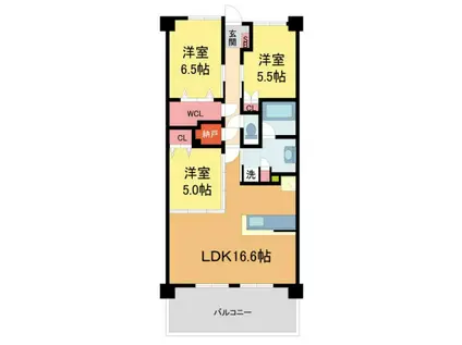 ヴェレーナシティ夙川パークナード(3LDK/3階)の間取り写真