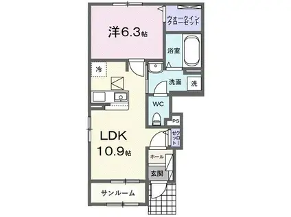 プラネッツ・リラン II(1LDK/1階)の間取り写真
