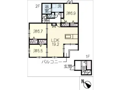 GRACE HILLS 八事(3LDK/2階)の間取り写真