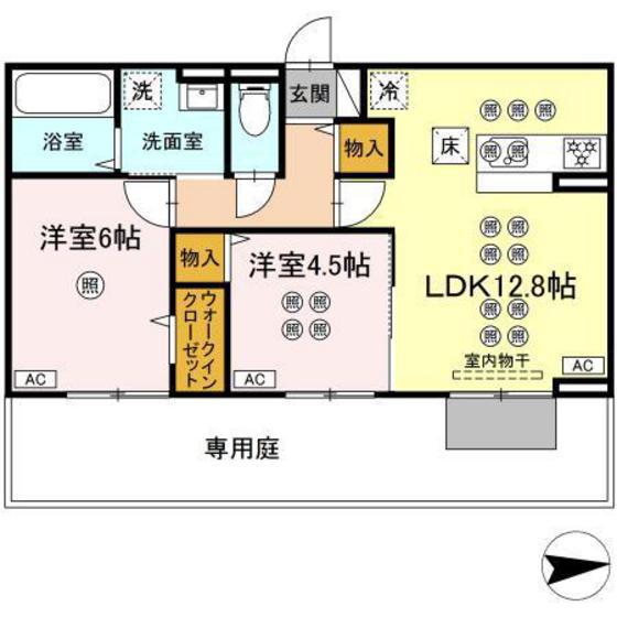 トリシア上中野(2LDK/1階)の間取り写真
