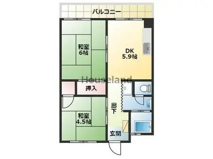 紀ノ川コーポ(2DK/2階)の間取り写真