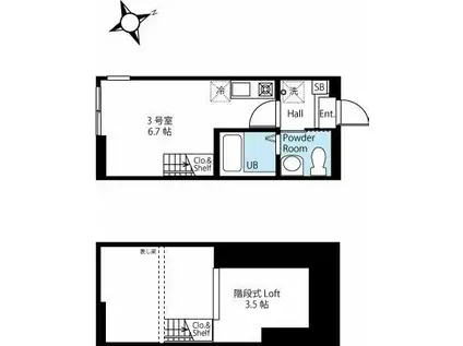 ハーミットクラブハウスマーサ西横浜(ワンルーム/1階)の間取り写真