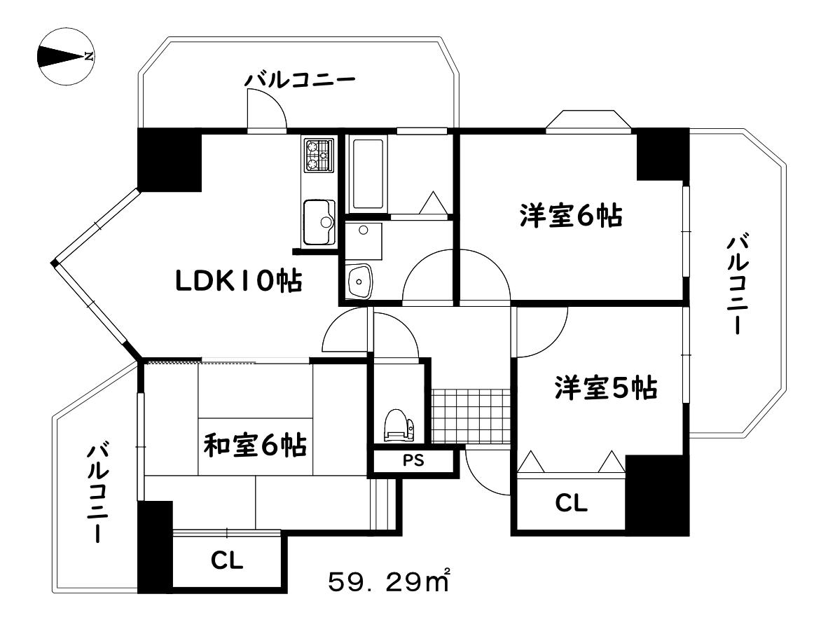 ル・パレ須磨(3LDK/13階)の間取り写真