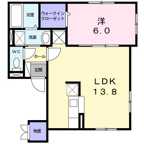 メヌエット(1LDK/1階)の間取り写真