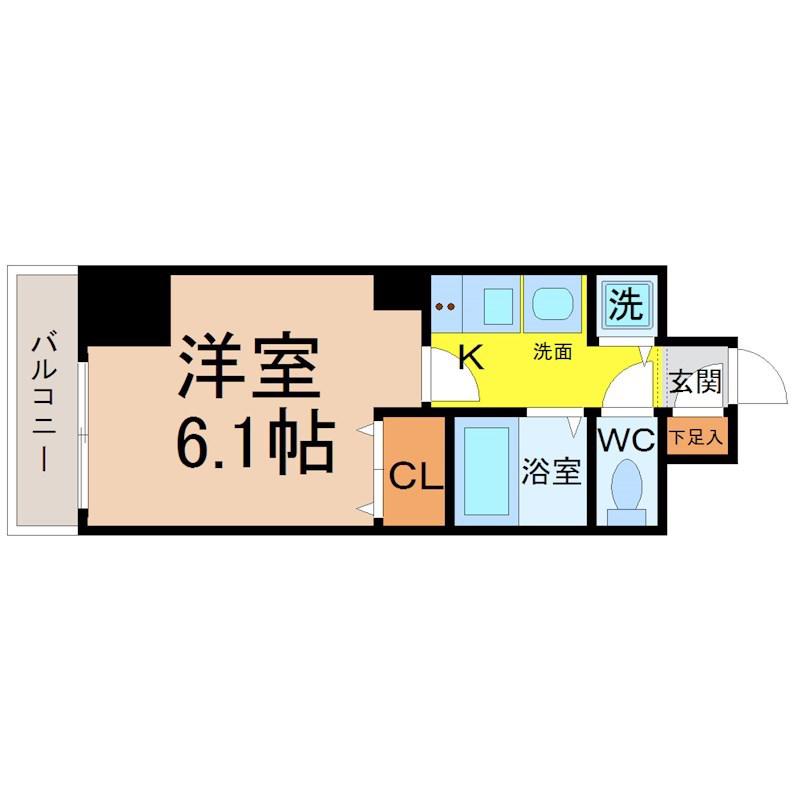 プレミアムコート名古屋金山インテルノ(1K/9階)の間取り写真